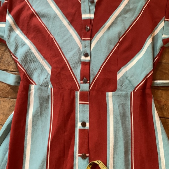 MONTEAU women’s brown and blue pastel  collard TShirt Midi dress, size Medium - Picture 3 of 12